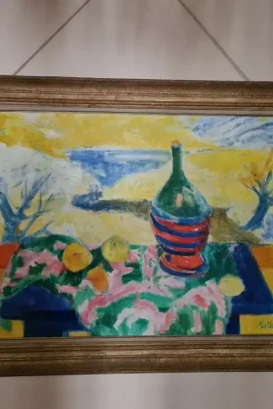 Yvonne Mottet (1908-1986), Nature Morte à La Bouteille Et Aux Pommes , 81x116 Livraison Gratuite