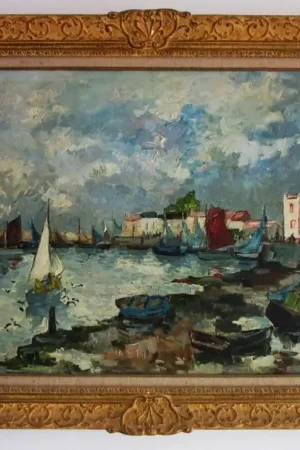 Bon Marché Marine "Port De St Gilles Croix De Vie" Huile Sur Toile Sign. Fernand Herbo