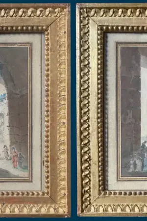 Satisfait Ou Remboursé CHATELET Claude Louis (1753-1795)"Deux Paysages animés" Paire de dessins/Plume,aquarelle,Cadres